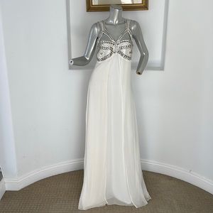 Sheri Bodell Maxi Silk Chiffon White Gown Metal Studs Accent Cocktail Dress M